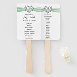 Green Ribbon Silver Swan Wedding Program Fans Fächer