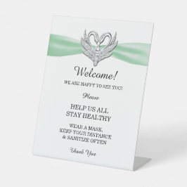 Green Ribbon Silver Swans Hochzeitsicherheit Sockelschild