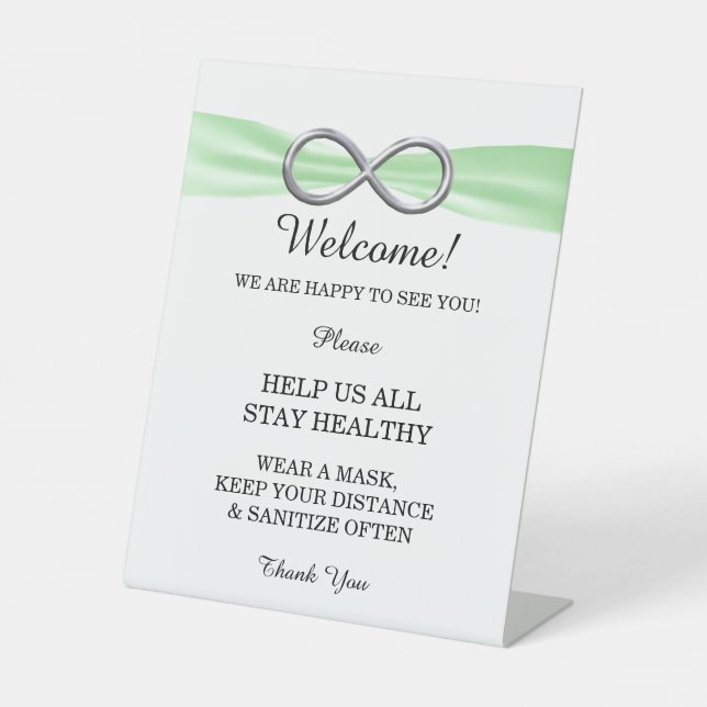 Green Ribbon Silver Unendlichkeit Hochzeitssicherh Sockelschild (Vorderseite)