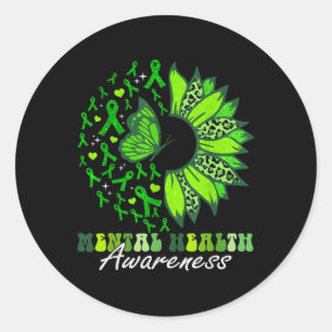 Green Ribbon Sonnenblumen Mental Health Awareness  Runder Aufkleber