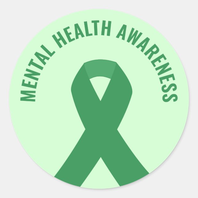 Green Ribbon zur Sensibilisierung für psychische G Runder Aufkleber (Vorderseite)