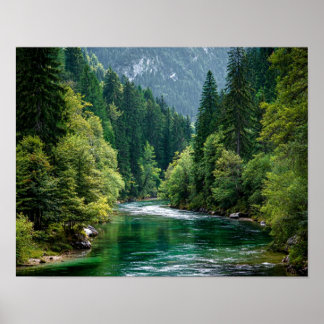Green River Berg Wandkunst – Natur Wald Landschaft Poster