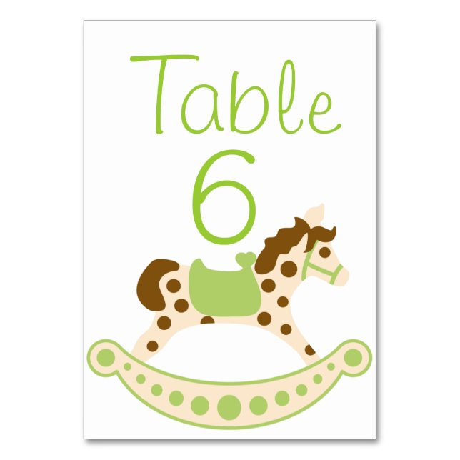 Green Rocking Horse Baby Dusche Tischnummern (Vorderseite)