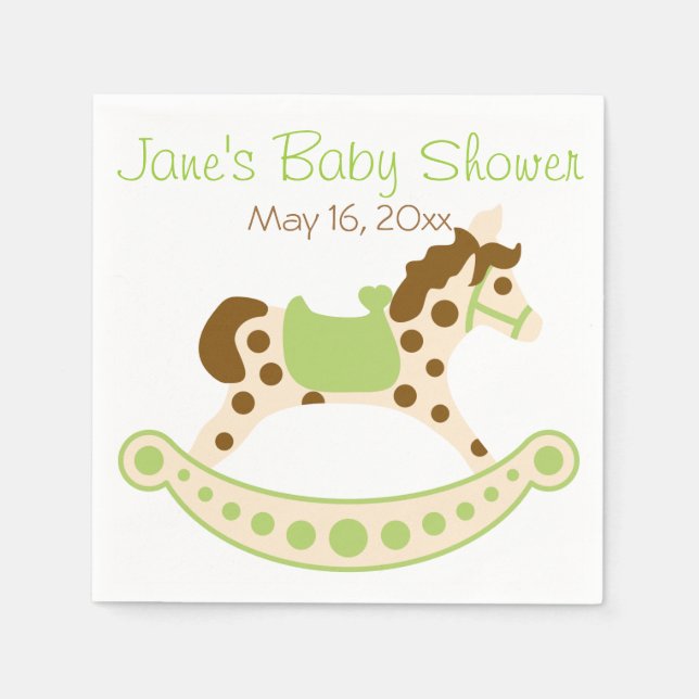 Green Rocking Horse Baby Shower Napkins Serviette (Vorderseite)