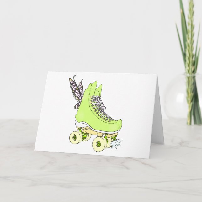 Green Roller Skate Fairy Birthday Grußkarte Dankeskarte (Vorderseite)