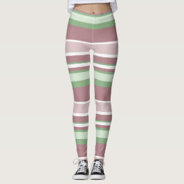 Green, Rose and Pink Stripes Leggings