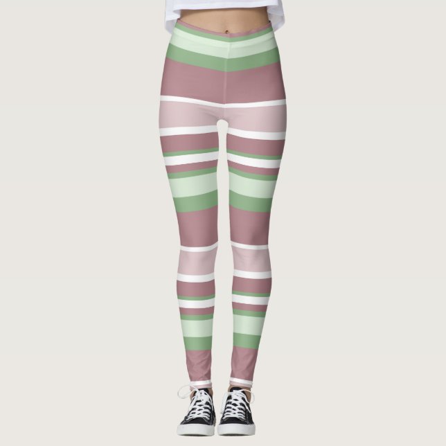 Green, Rose and Pink Stripes Leggings (Vorderseite)