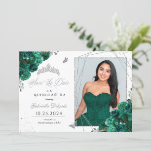 Green Rose Fotokarte Quinceañera Save the Date Einladung