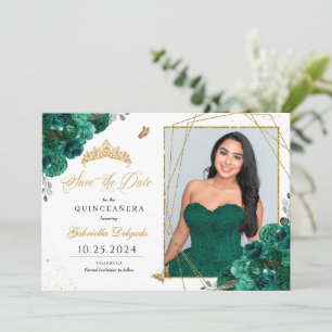 Green Rose Fotokarte Quinceañera Save the Date Einladung
