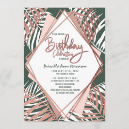 Green Rose Gold Tropical Palm Tree Blätter Geburts Einladung