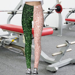 Green Rose Golden Glitter Sparkles Pattern Gift Leggings