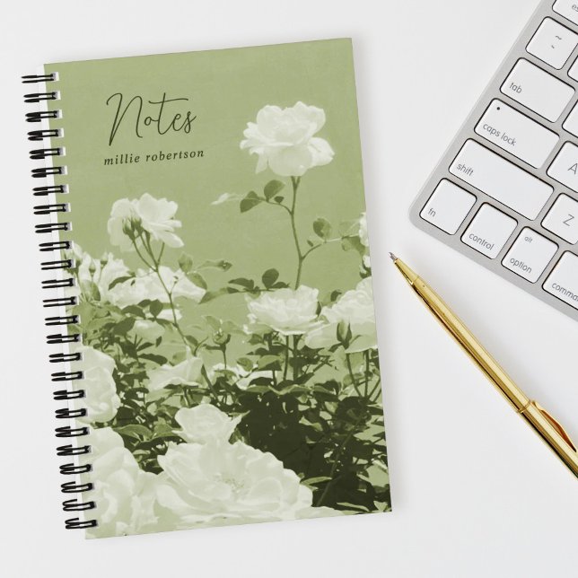 Green Roses Floral Garden Custom Spiral Notebook Notizbuch (Von Creator hochgeladen)