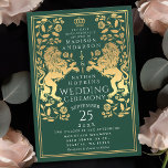 Green Royal Lion Mittelalterliche Hochzeit Einladu Einladung<br><div class="desc">Feiern Sie Ihren besonderen Tag mit diesem Royal Lion Medieval Gold Sword Wedding Design. Das Gold in diesem Design ist keine echte Folie. Sie können dies durch einen Klick auf "PERSONALISIEREN" weiter anpassen.</div>