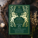 Green Royal Lion Mittelalterliche Hochzeit Folieneinladung<br><div class="desc">Feiern Sie Ihren besonderen Tag mit diesem Royal Lion Medieval Sword Wedding Design. Dieses Design verfügt über einen Rahmen mit zwei Löwen und Blume. Die Rückseite dieses Produktes ist flach bedruckt und NICHT echter Folie.</div>