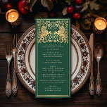 Green Royal Lion Mittelalterliches Schwert Hochzei Menükarte<br><div class="desc">Feiern Sie Ihren besonderen Tag mit diesem Royal Medieval Lion Wedding Design. Gold in diesem Design ist keine echte Folie. Sie können dies durch einen Klick auf "PERSONALISIEREN" weiter anpassen.</div>