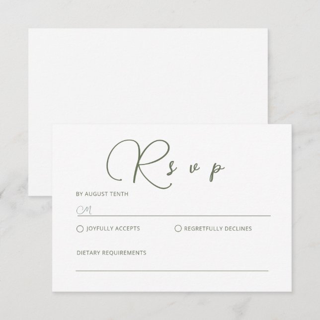 Green-RSVP-Karte des Minimalistischen Speichers Mitteilungskarte (Vorne/Hinten)