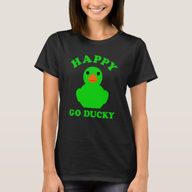 Green Rubber Duck Happy Go Ducky Pun St Patricks D T-Shirt (Vorderseite)