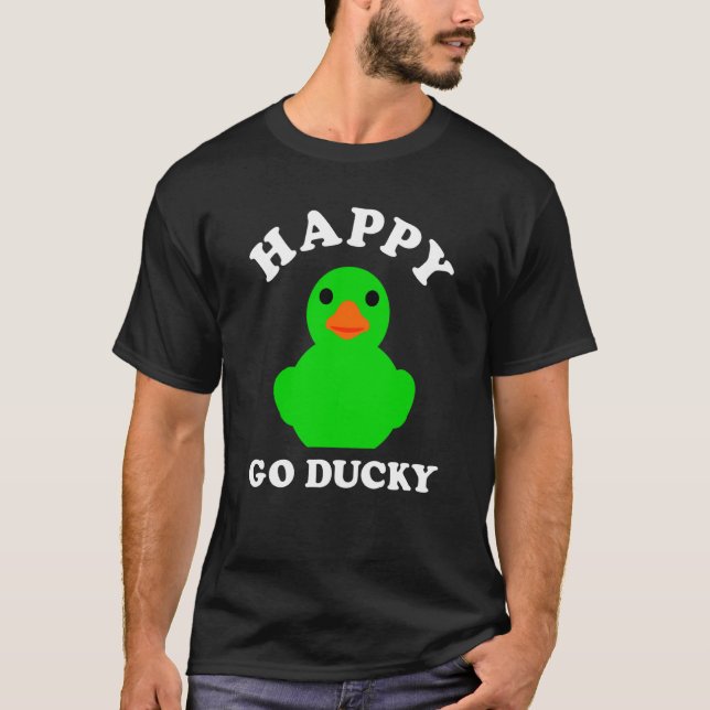 Green Rubber Duck Happy Go Ducky Pun St Patricks D T-Shirt (Vorderseite)