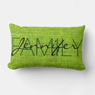 Green Rustic Burlap Monogram Lendenkissen