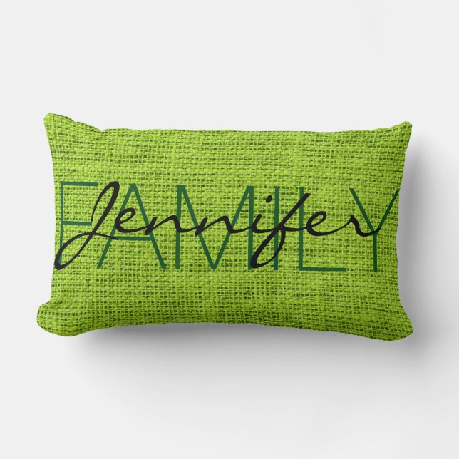 Green Rustic Burlap Monogram Lendenkissen (Vorderseite)