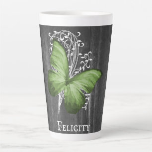 Green Rustic Butterfly Personalisiert Latte Tasse