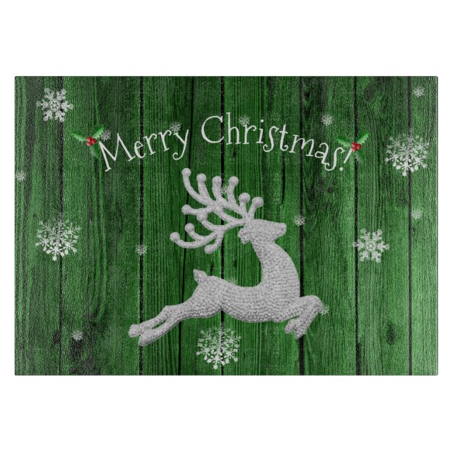 Green Rustic Christmas Rentier Cutting Board Schneidebrett (Vorderseite)