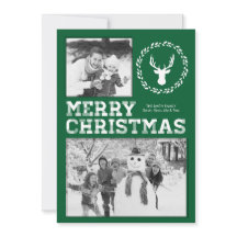 Green Rustic Deer Joyeux Carte photo de Noël