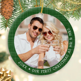Green Rustic Foto Mr. & Mrs. Christmas Keramik Ornament