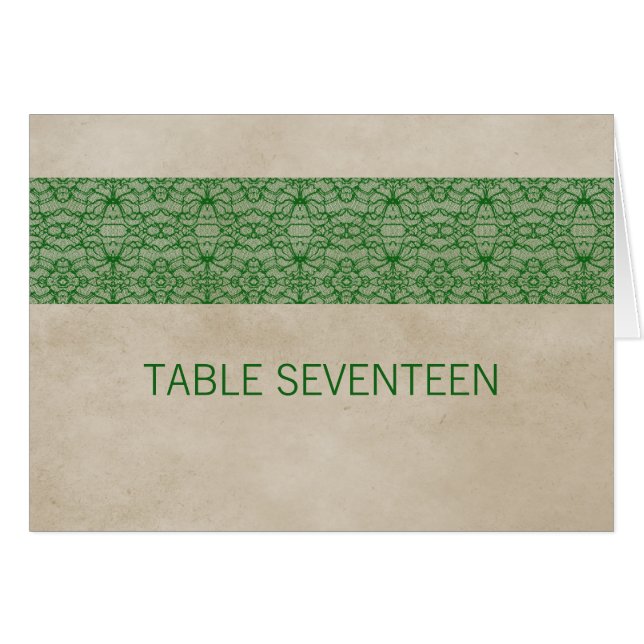 Green Rustic Lace Tischnummer Card (Vorderseite (Horizontal))