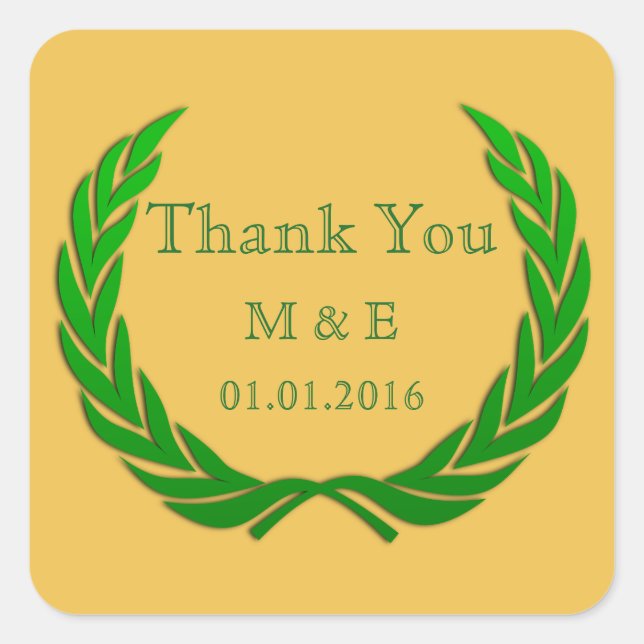 Green Rustic Laurel Wreath Personalisiert Vielen D Quadratischer Aufkleber (Vorderseite)