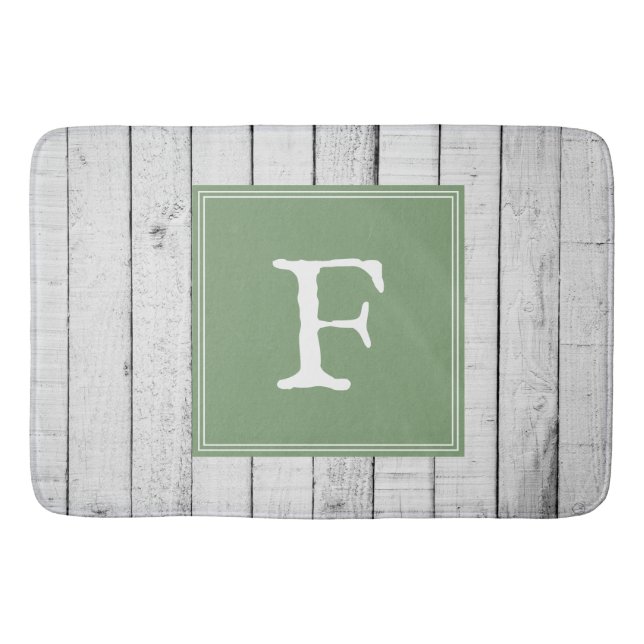 Green Rustic Monogram Bath Mat Badematte (Vorderseite)