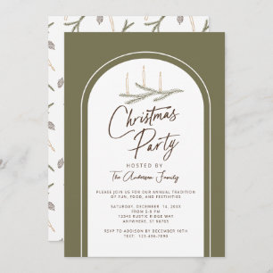 Green Rustic Pine Christmas Party Invitation