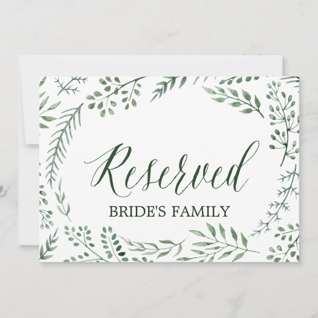 Green Rustic Wreath Wedding "Reserved" Sign Einladung (Vorderseite)