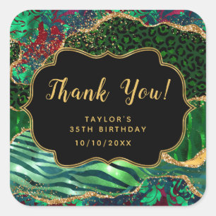 Green Safari Agate Birthday Vielen Dank Quadratischer Aufkleber