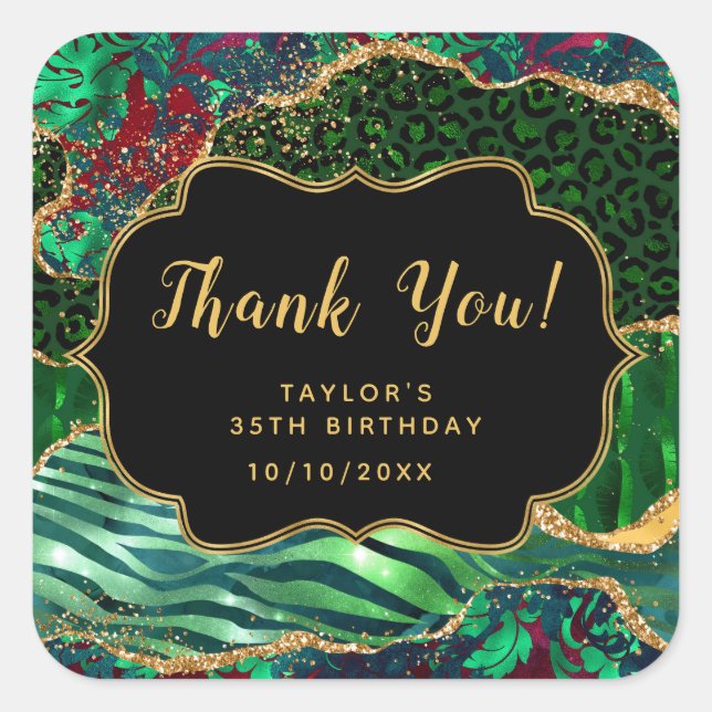 Green Safari Agate Birthday Vielen Dank Quadratischer Aufkleber (Vorderseite)