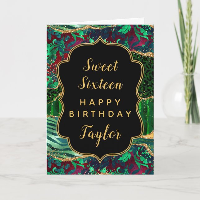 Green Safari Agate Sweet 16 Happy Birthday Karte (Vorderseite)