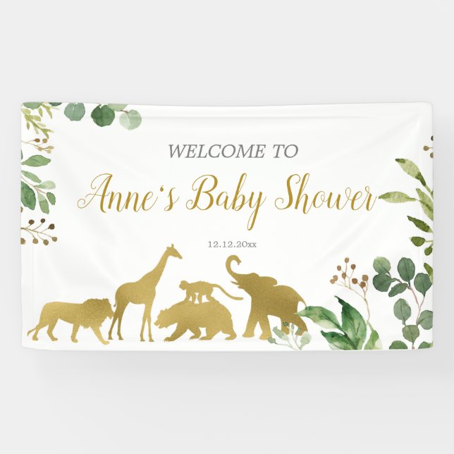 Green Safari Animal Baby Shower Banner (Horizontal)