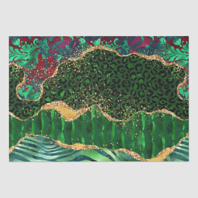 Green Safari Animal Print Agate Seidenpapier (Vorderseite)