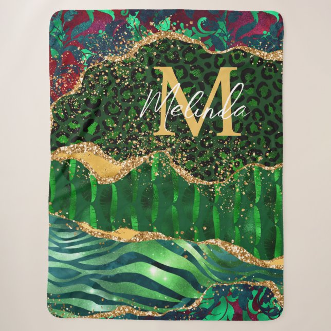Green Safari Animal Print Agate Sherpadecke (Vorderseite)