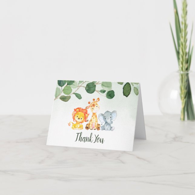 Green Safari Animals Baby Dusche Danke Karte (Vorderseite)