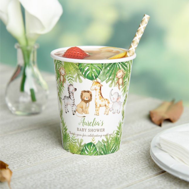 Green Safari Forest Jungle Animals Baby Dusche Pappbecher (In Situ)