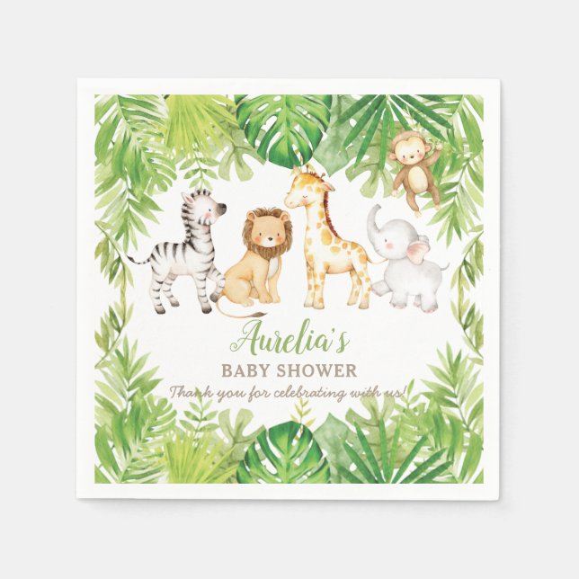 Green Safari Forest Jungle Animals Baby Dusche Serviette (Vorderseite)