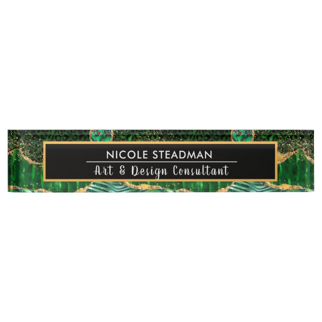 Green Safari Jungle Animal Print Agate Namensplakette (Vorderseite)