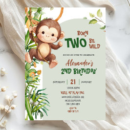 Green Safari Monkey Born Two Be Wild 2nd Birthday Einladung