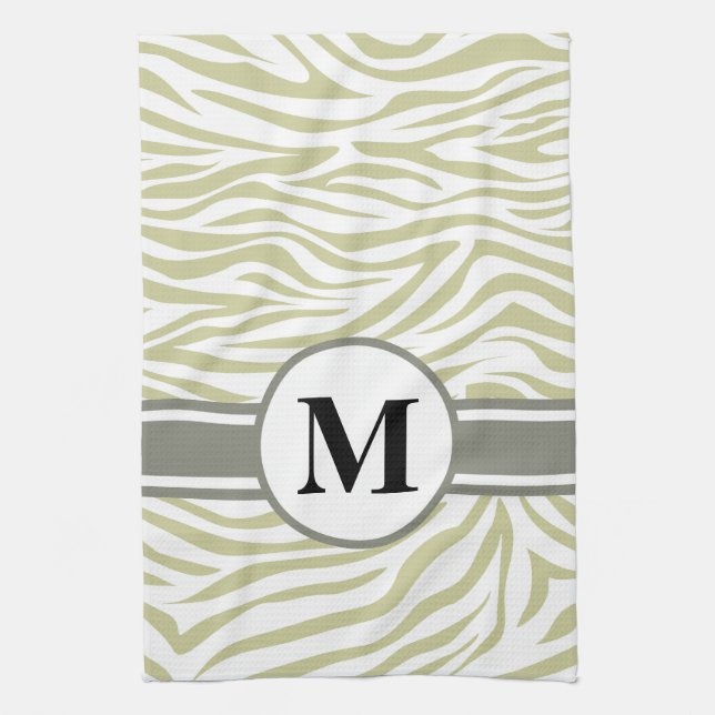 Green Safari Zebra mit Monogramm Handtuch (Vertikal)