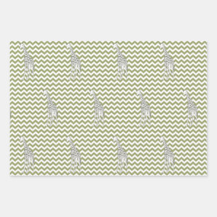 Green Safari Zickzack mit Pop Art Giraffe Geschenkpapier Set