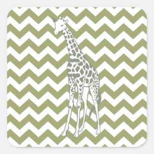 Green Safari Zickzack mit Pop Art Giraffe Quadratischer Aufkleber