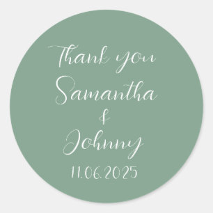 Green Sage Calligraphy Elegant Couple Wedding Runder Aufkleber