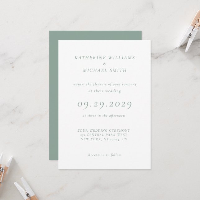 Green Sage Elegant Wedding Invitations Einladung (Vorderseite/Rückseite Beispiel)