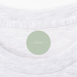 Green Sage Modern Script Girl Monogram Name Etiketten